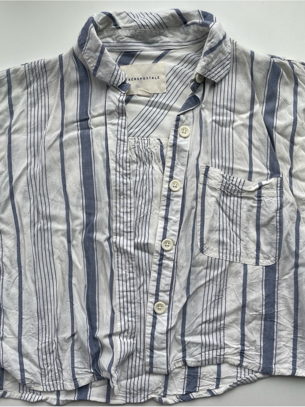 Aeropostale White Shirt with Blue Vertical Stripes